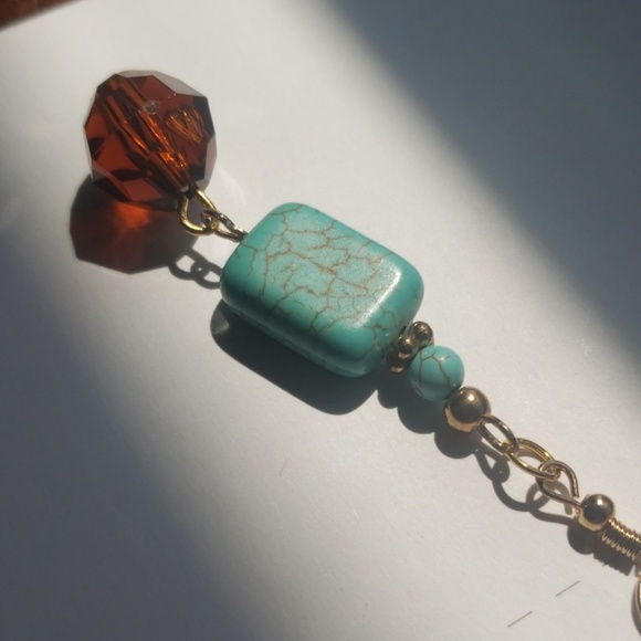 Turquoise/ Golden/ Statement Earring's - Picture 4 of 6